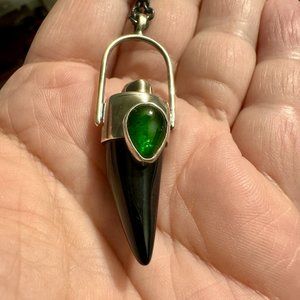 OOAK Onyx "tooth" with green Chrome Diopside set in Sterling Sjöstrand Studio